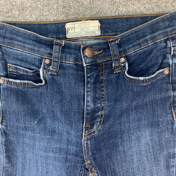 Free People Skinny Jean Womens 24 Destroyed Busted Knee Distressed Denim Zip Fly - Picture 4 of 15